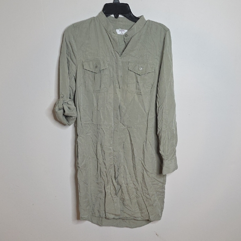 Untuckit Olive Green Lyocell Button-Up Shirt Dress Size 6